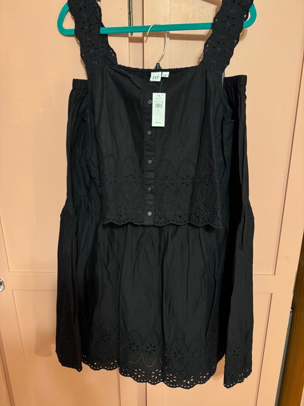 GAP Black Eyelet crop tank and matching skirt.